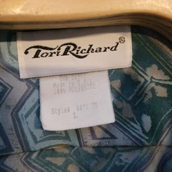 Tori Richard Button Up Dress‎ Shirt Size Large Men's Short Sleeve Polyester Blue - Picture 5 of 5